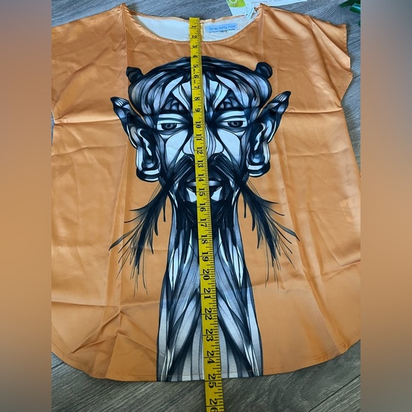 Three Fifty Nine Orange Face Wearable Art Graphic Print Blouse. Size L NWT! - Picture 9 of 9